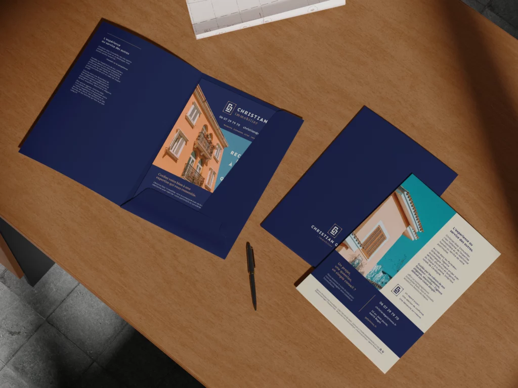 Supports print immobilier Christian Galy – branding et direction artistique réalisés par Maison Laplace à Perpignan