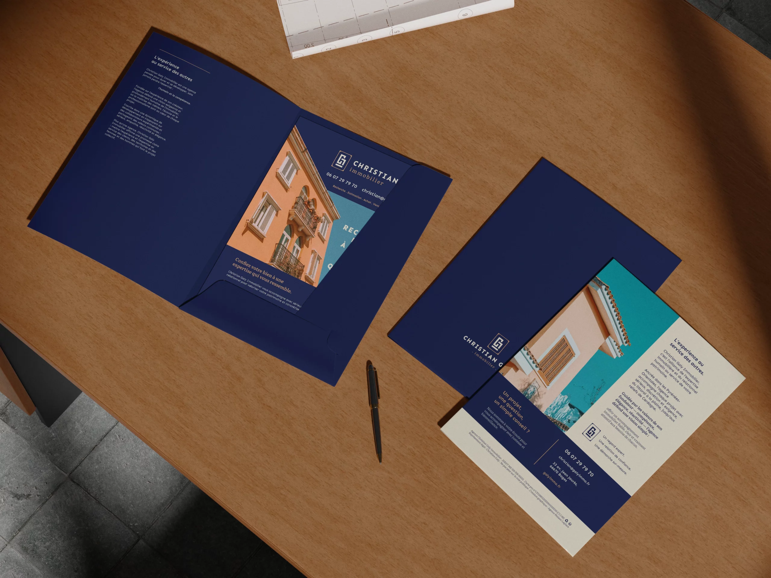 Supports print immobilier Christian Galy – branding et direction artistique réalisés par Maison Laplace à Perpignan